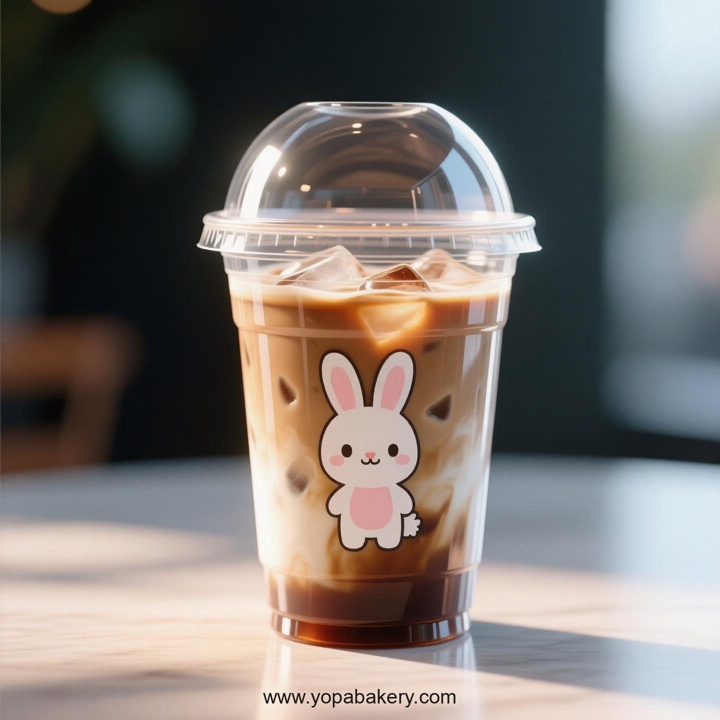 Rabbit Themed Clear Plastic Cups - Disposable PP & PET Coffee Cups with Lids