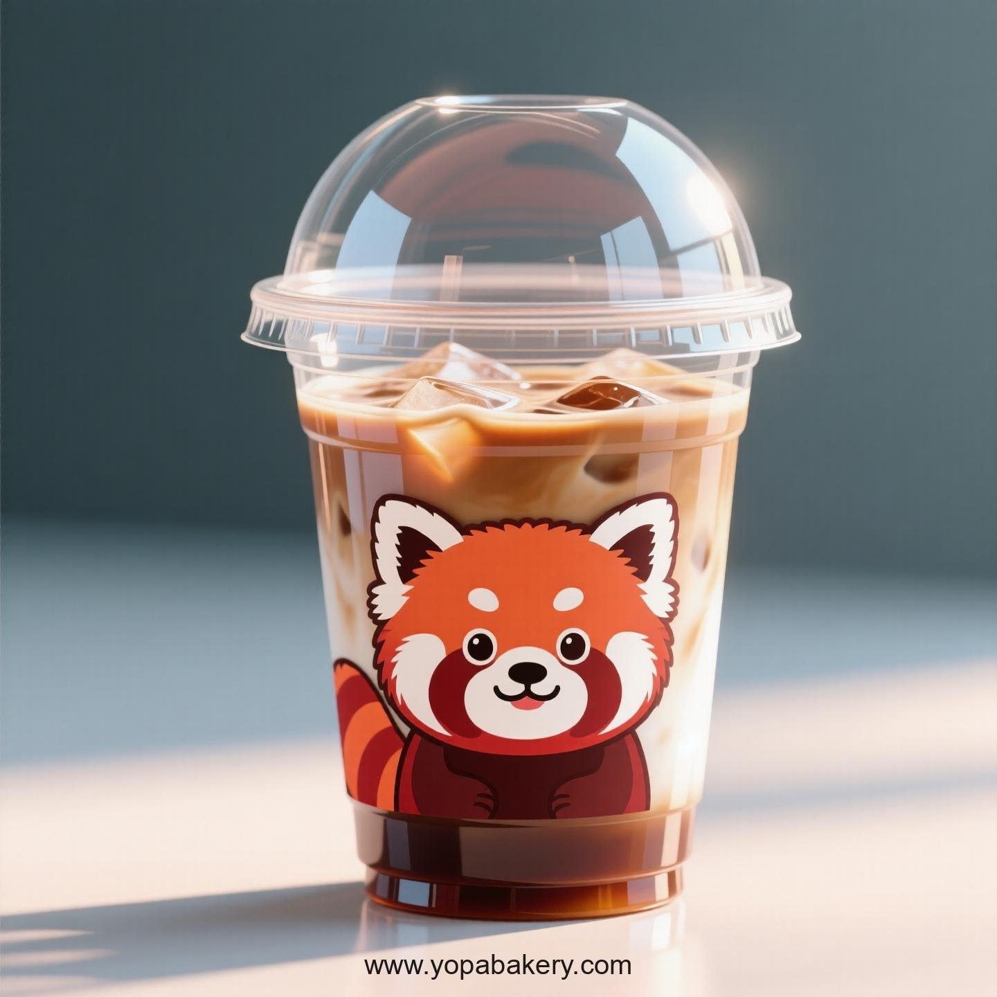 Red Panda Themed Clear Plastic Cups - Disposable PP & PET Coffee Cups with Lids