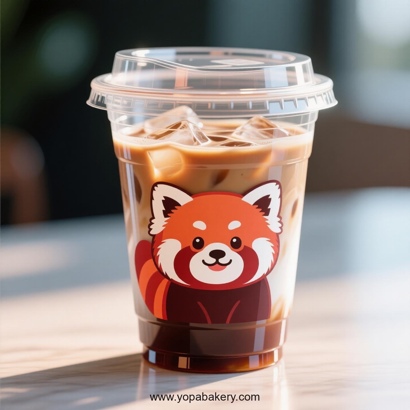 Red Panda Themed Clear Plastic Cups - Disposable PP & PET Coffee Cups with Lids