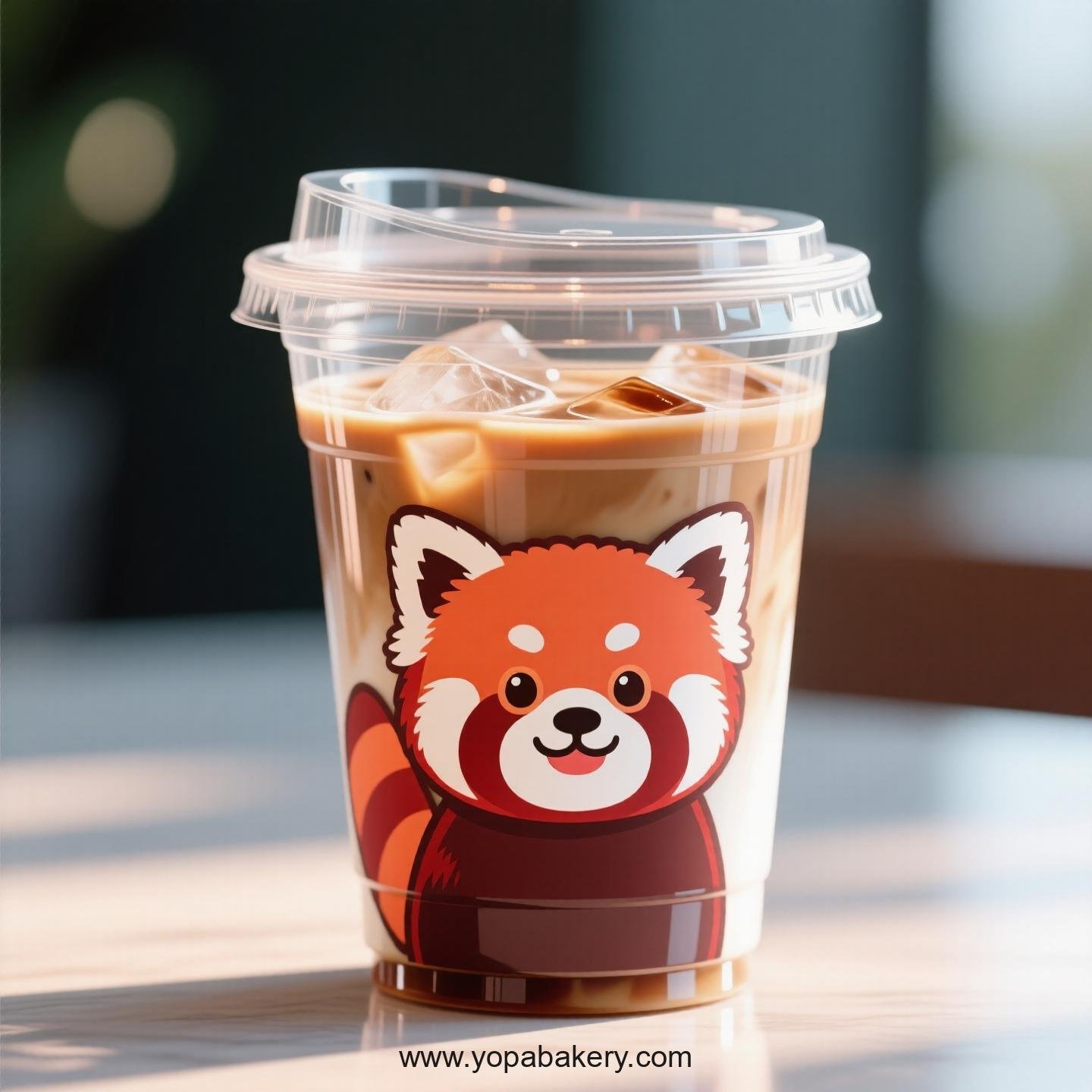 Red Panda Themed Clear Plastic Cups - Disposable PP & PET Coffee Cups with Lids