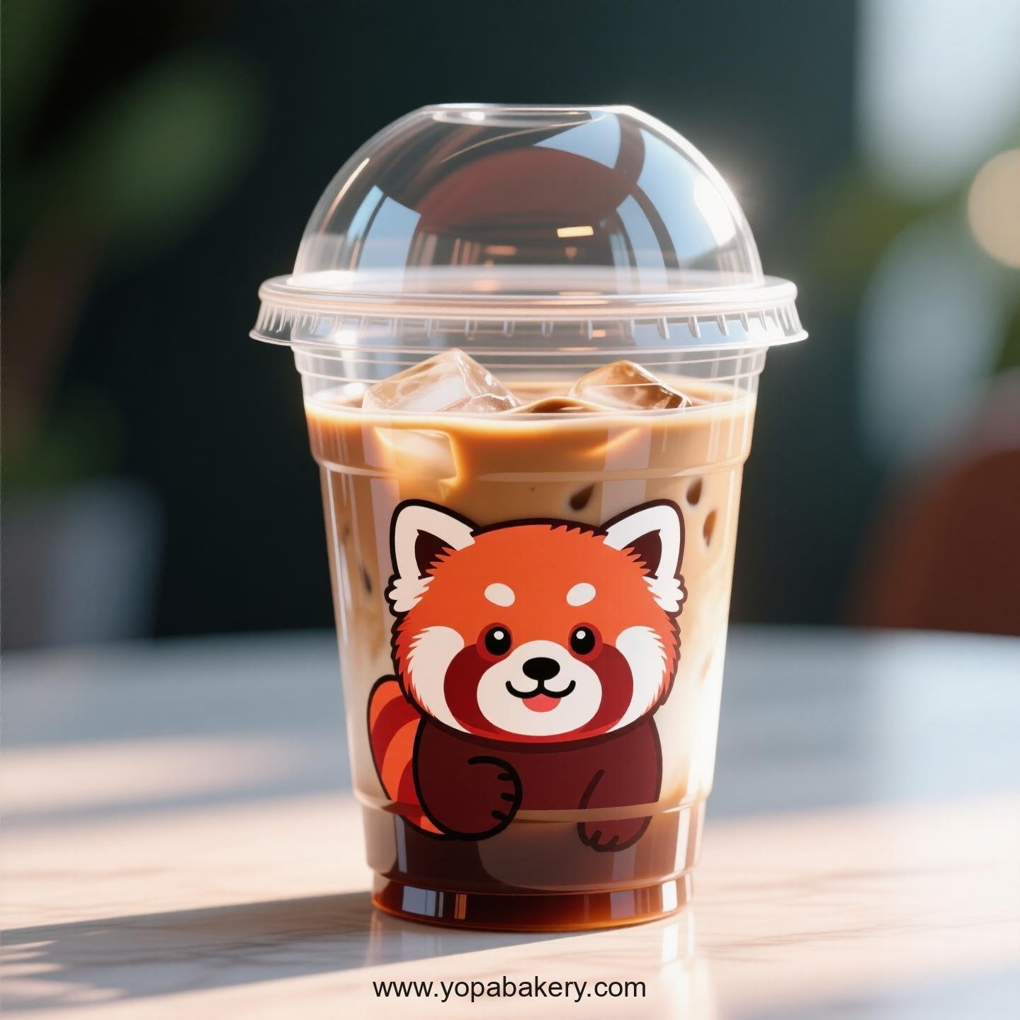 Red Panda Themed Clear Plastic Cups - Disposable PP & PET Coffee Cups with Lids