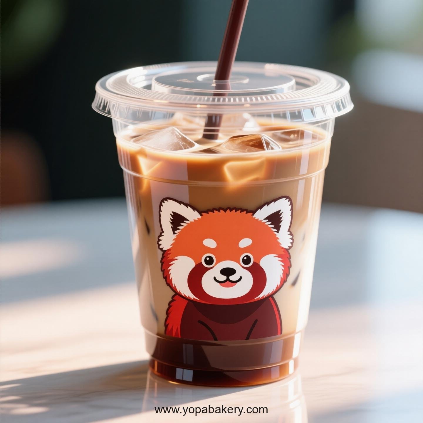 Red Panda Themed Clear Plastic Cups - Disposable PP & PET Coffee Cups with Lids
