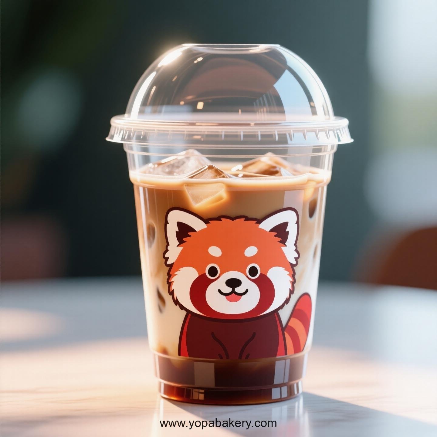 Red Panda Themed Clear Plastic Cups - Disposable PP & PET Coffee Cups with Lids