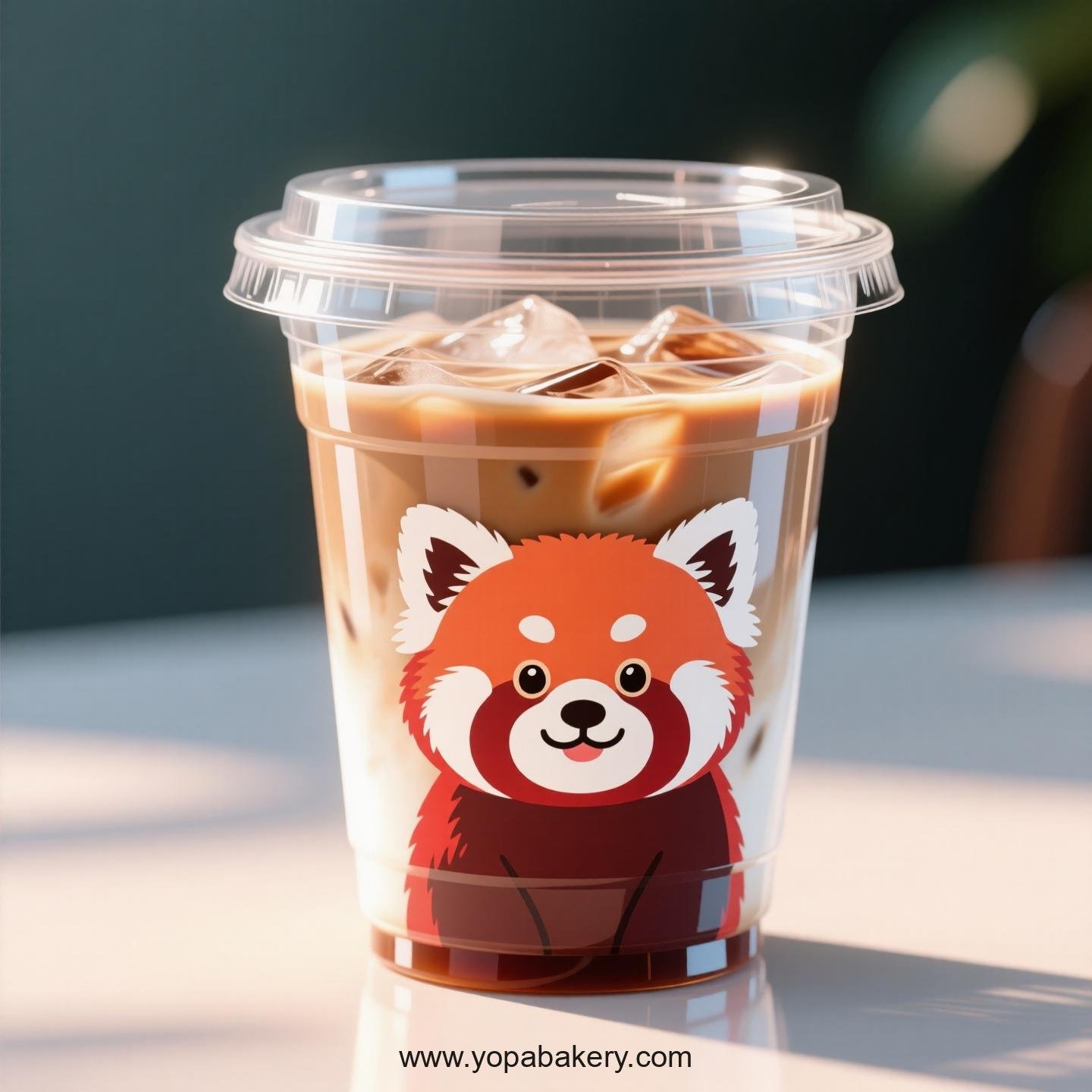 Red Panda Themed Clear Plastic Cups - Disposable PP & PET Coffee Cups with Lids