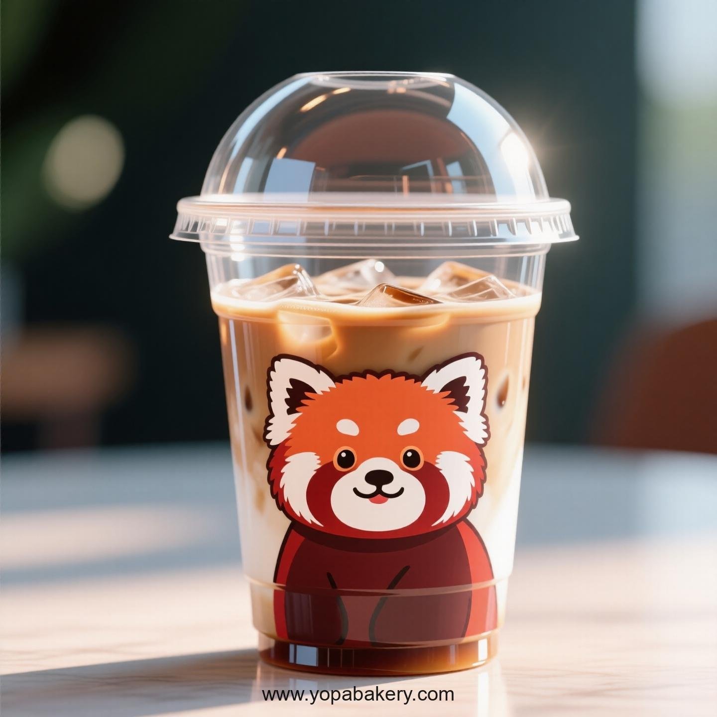 Red Panda Themed Clear Plastic Cups - Disposable PP & PET Coffee Cups with Lids