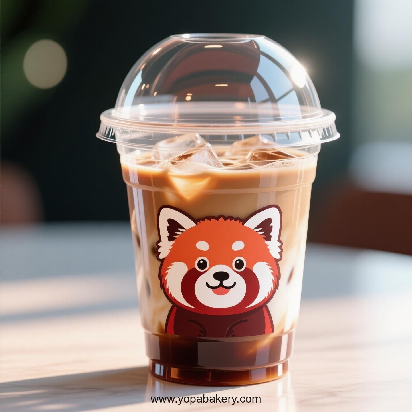 Red Panda Themed Clear Plastic Cups - Disposable PP & PET Coffee Cups with Lids