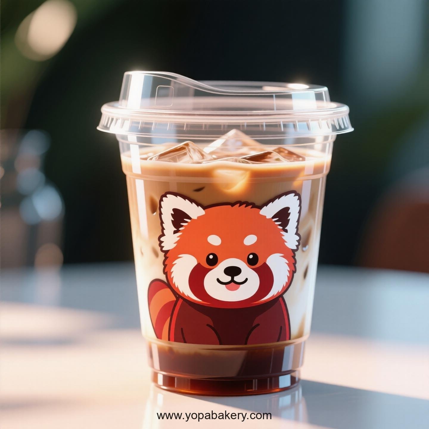 Red Panda Themed Clear Plastic Cups - Disposable PP & PET Coffee Cups with Lids