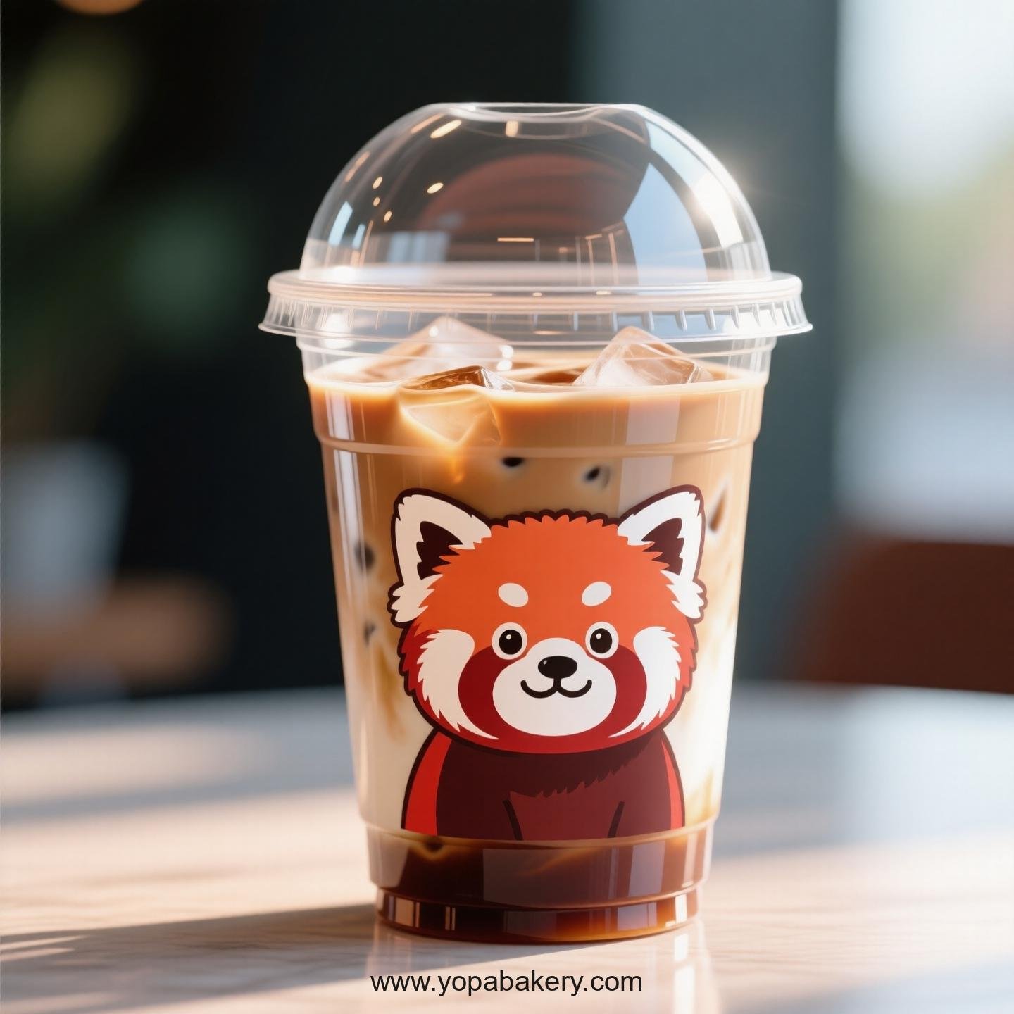Red Panda Themed Clear Plastic Cups - Disposable PP & PET Coffee Cups with Lids