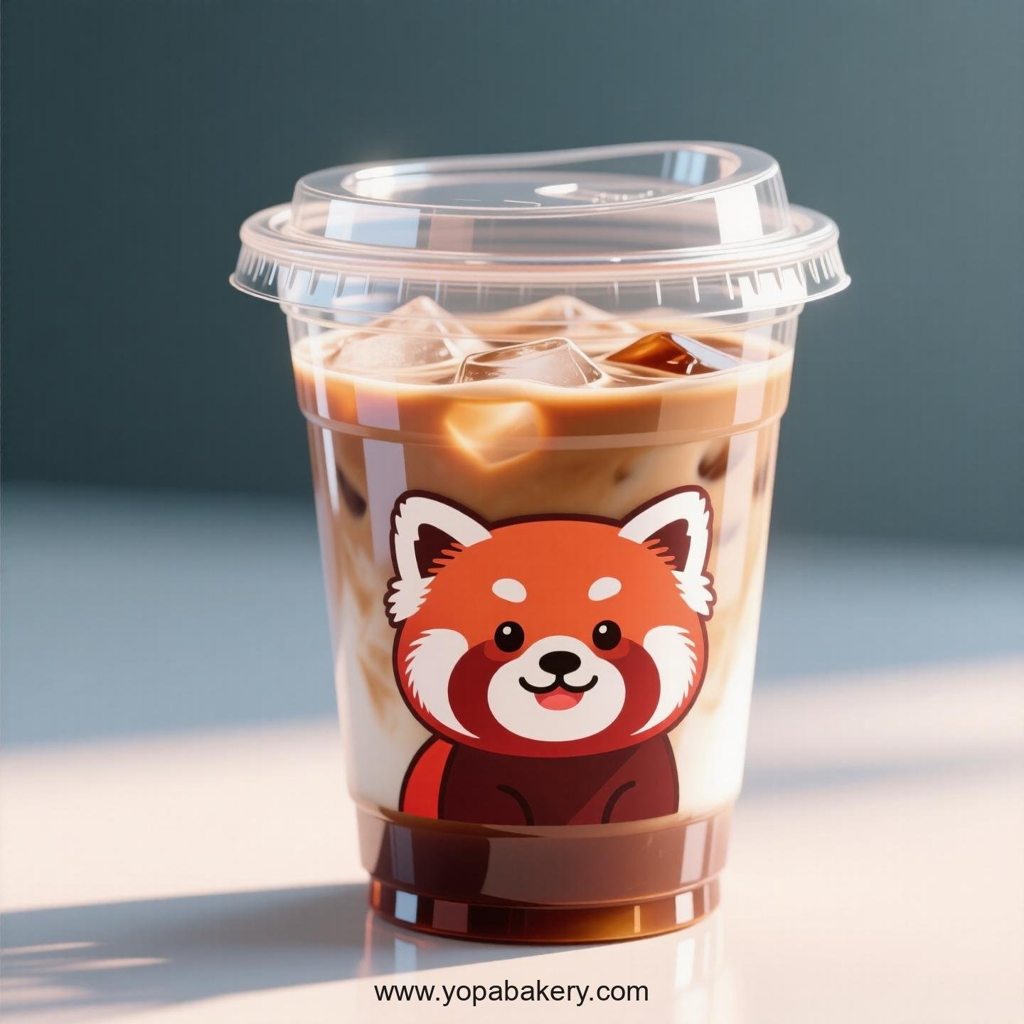 Red Panda Themed Clear Plastic Cups - Disposable PP & PET Coffee Cups with Lids