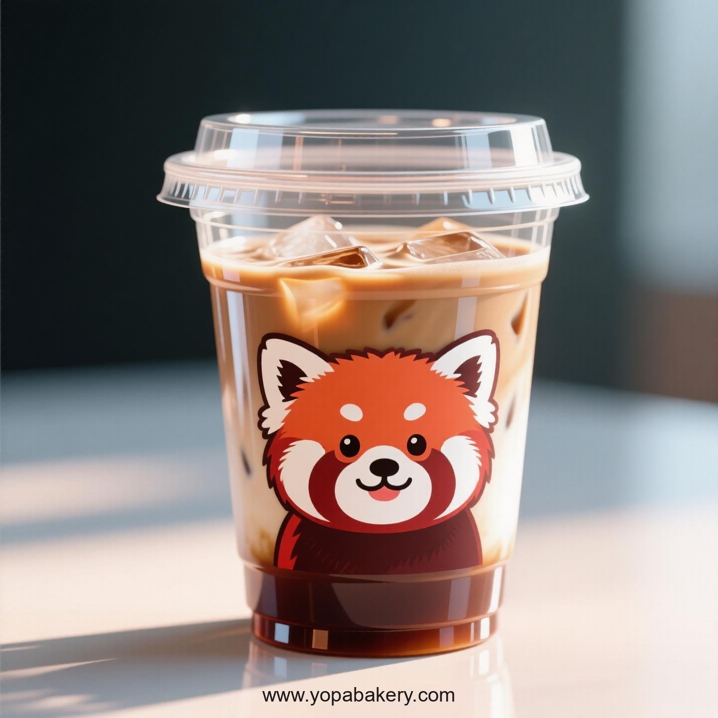 Red Panda Themed Clear Plastic Cups - Disposable PP & PET Coffee Cups with Lids