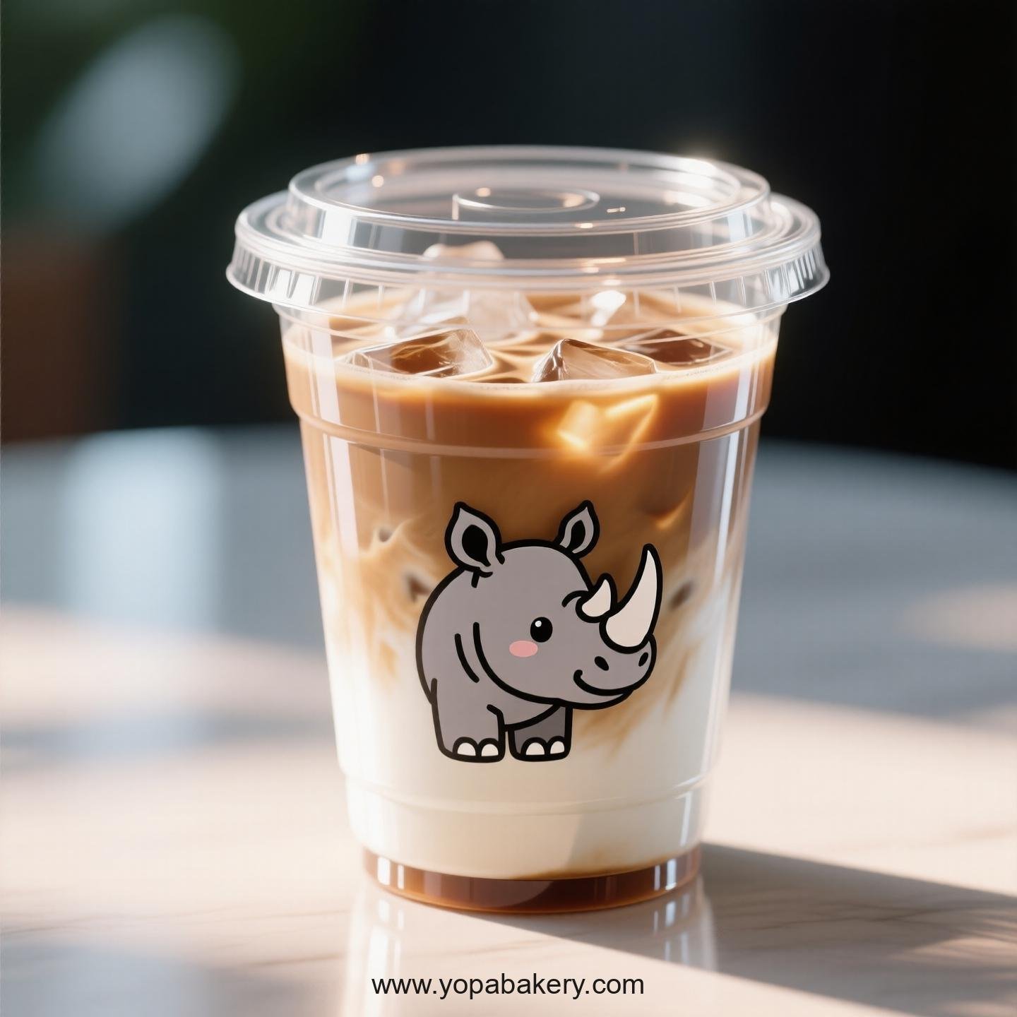 Rhinoceros Themed Clear Plastic Cups - Disposable PP & PET Coffee Cups with Lids