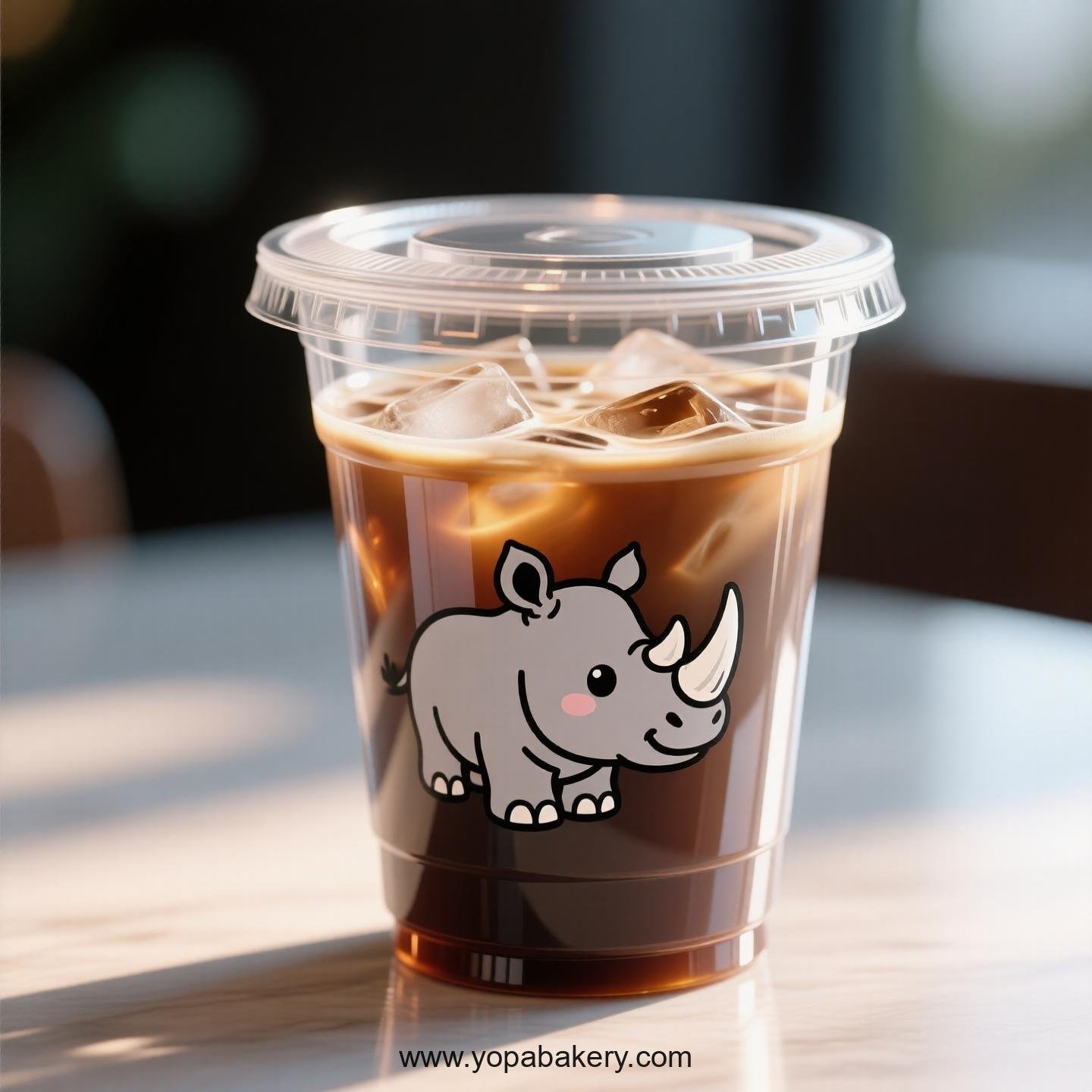 Rhinoceros Themed Clear Plastic Cups - Disposable PP & PET Coffee Cups with Lids