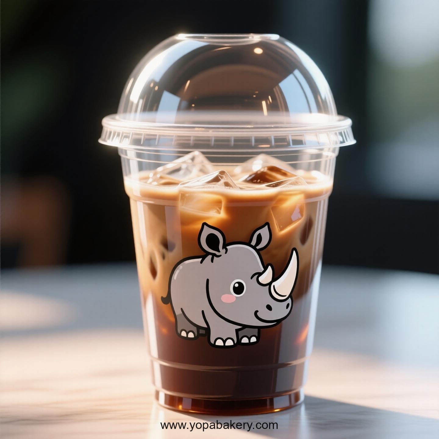 Rhinoceros Themed Clear Plastic Cups - Disposable PP & PET Coffee Cups with Lids