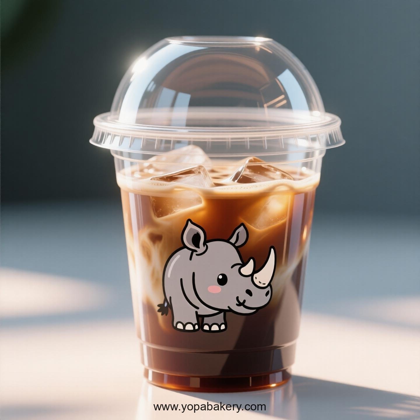 Rhinoceros Themed Clear Plastic Cups - Disposable PP & PET Coffee Cups with Lids