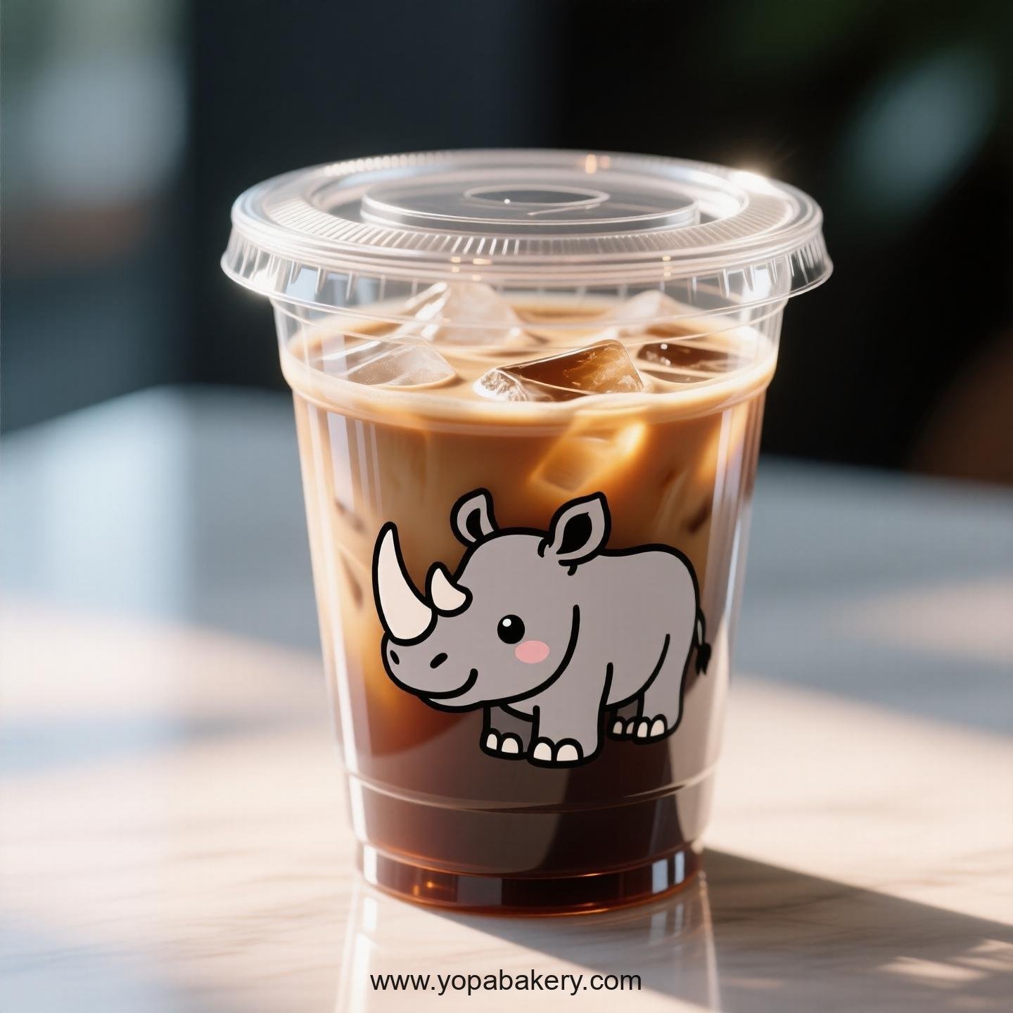 Rhinoceros Themed Clear Plastic Cups - Disposable PP & PET Coffee Cups with Lids