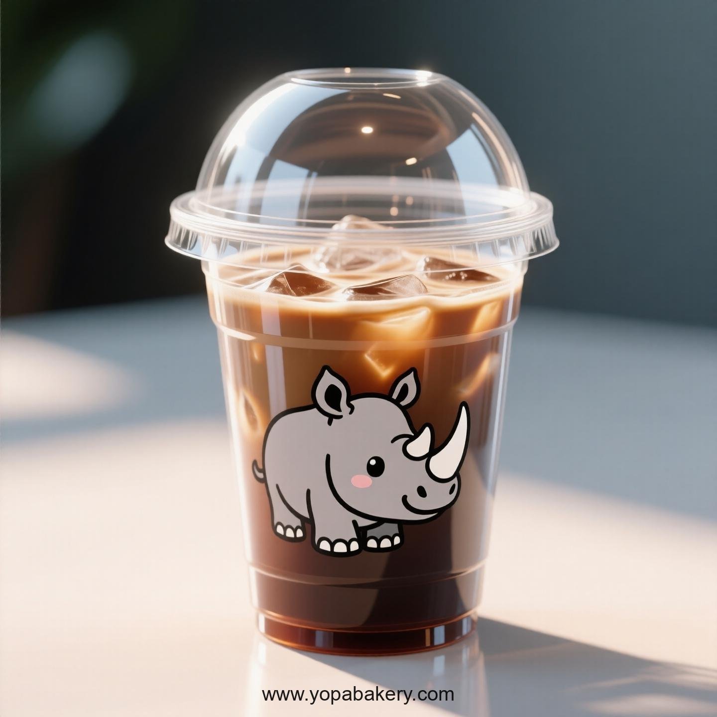 Rhinoceros Themed Clear Plastic Cups - Disposable PP & PET Coffee Cups with Lids