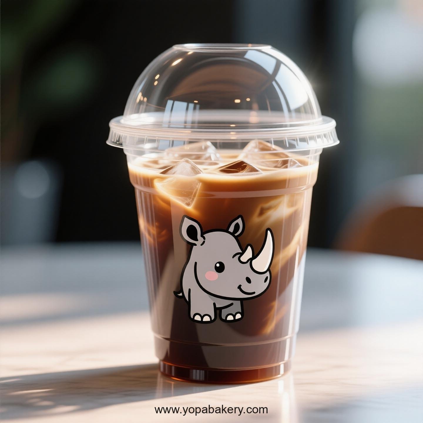 Rhinoceros Themed Clear Plastic Cups - Disposable PP & PET Coffee Cups with Lids