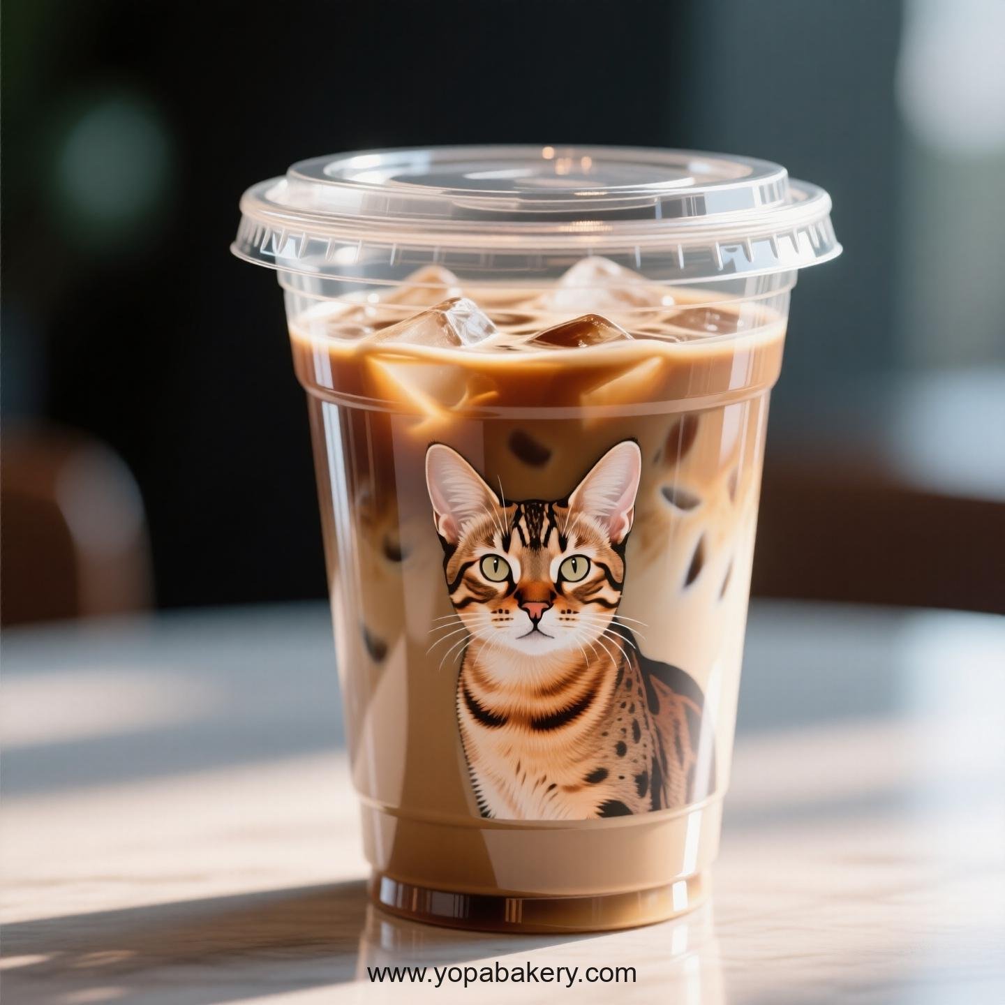 Savannah cat Themed Clear Plastic Cups - Disposable PP & PET Coffee Cups with Lids