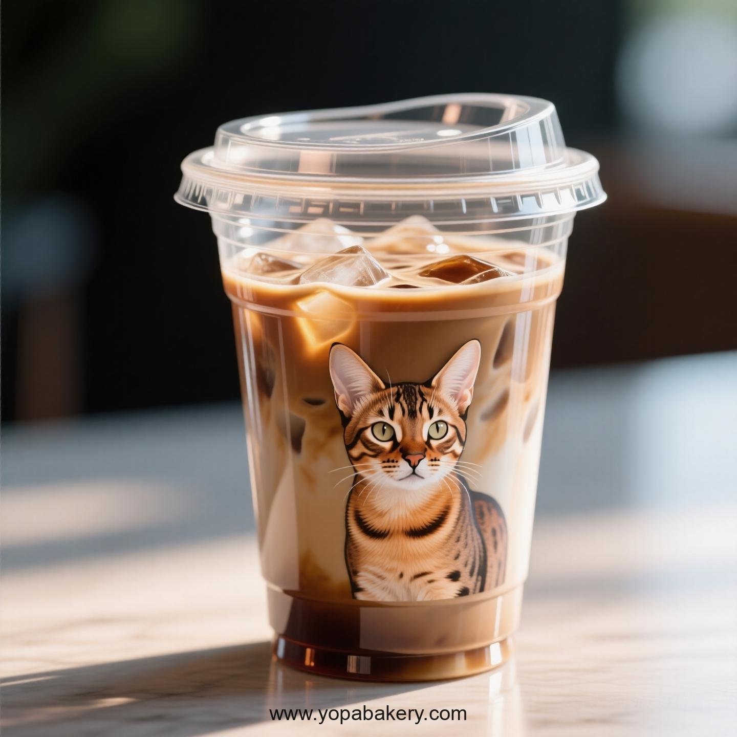 Savannah cat Themed Clear Plastic Cups - Disposable PP & PET Coffee Cups with Lids