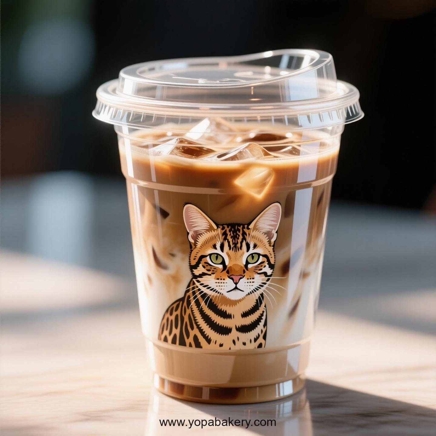 Serengeti cat Themed Clear Plastic Cups - Disposable PP & PET Coffee Cups with Lids