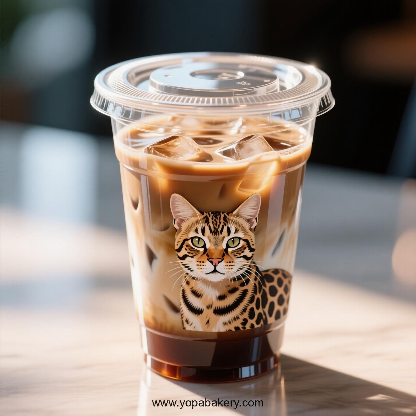 Serengeti cat Themed Clear Plastic Cups - Disposable PP & PET Coffee Cups with Lids