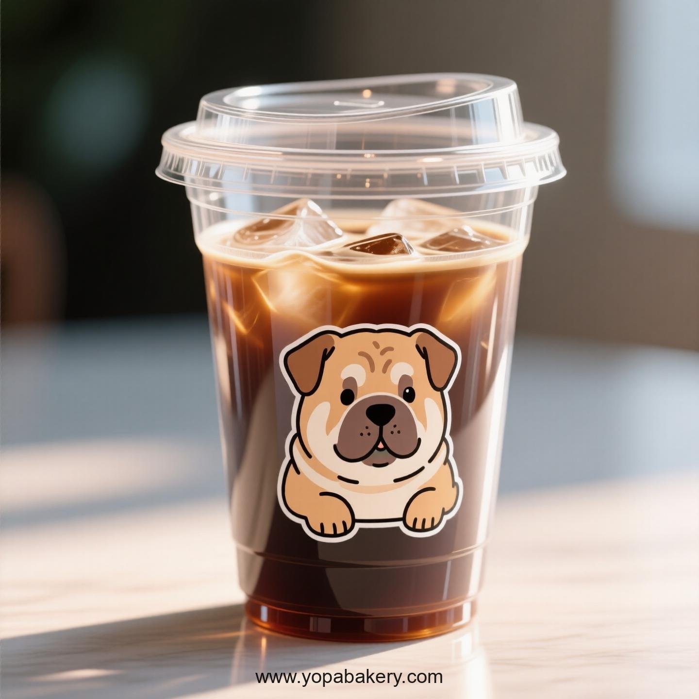 Shar Pei Dog Themed Clear Plastic Cups - Disposable PP & PET Coffee Cups with Lids