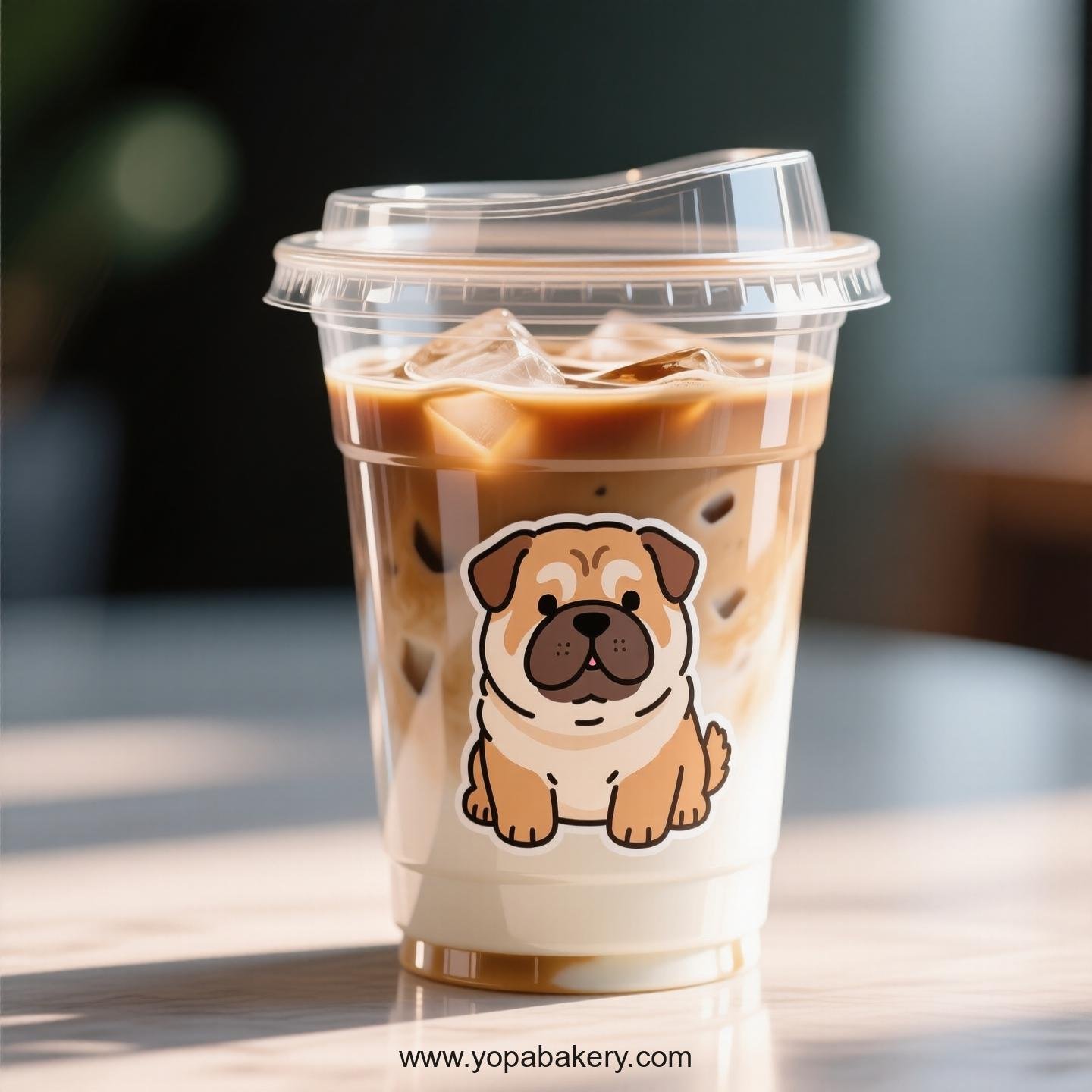 Shar Pei Dog Themed Clear Plastic Cups - Disposable PP & PET Coffee Cups with Lids