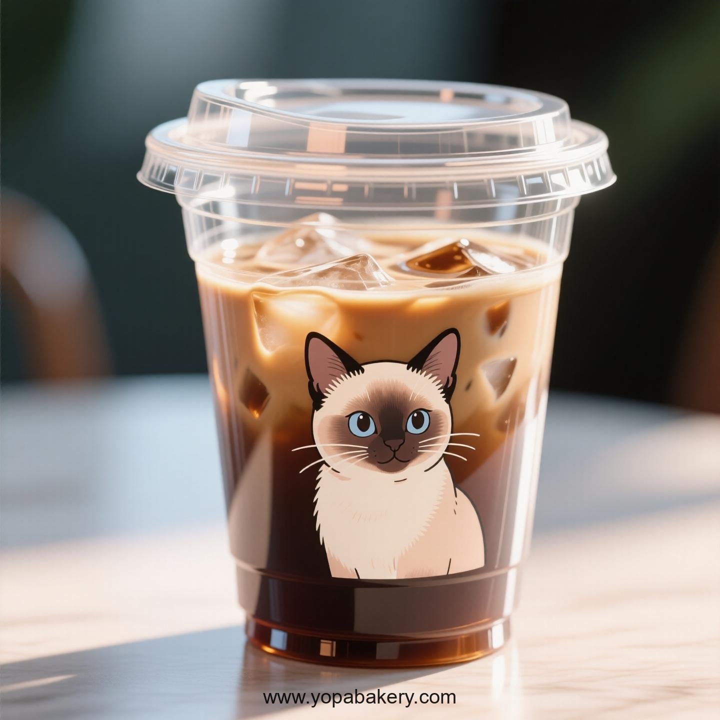 Siamese cat Themed Clear Plastic Cups - Disposable PP & PET Coffee Cups with Lids