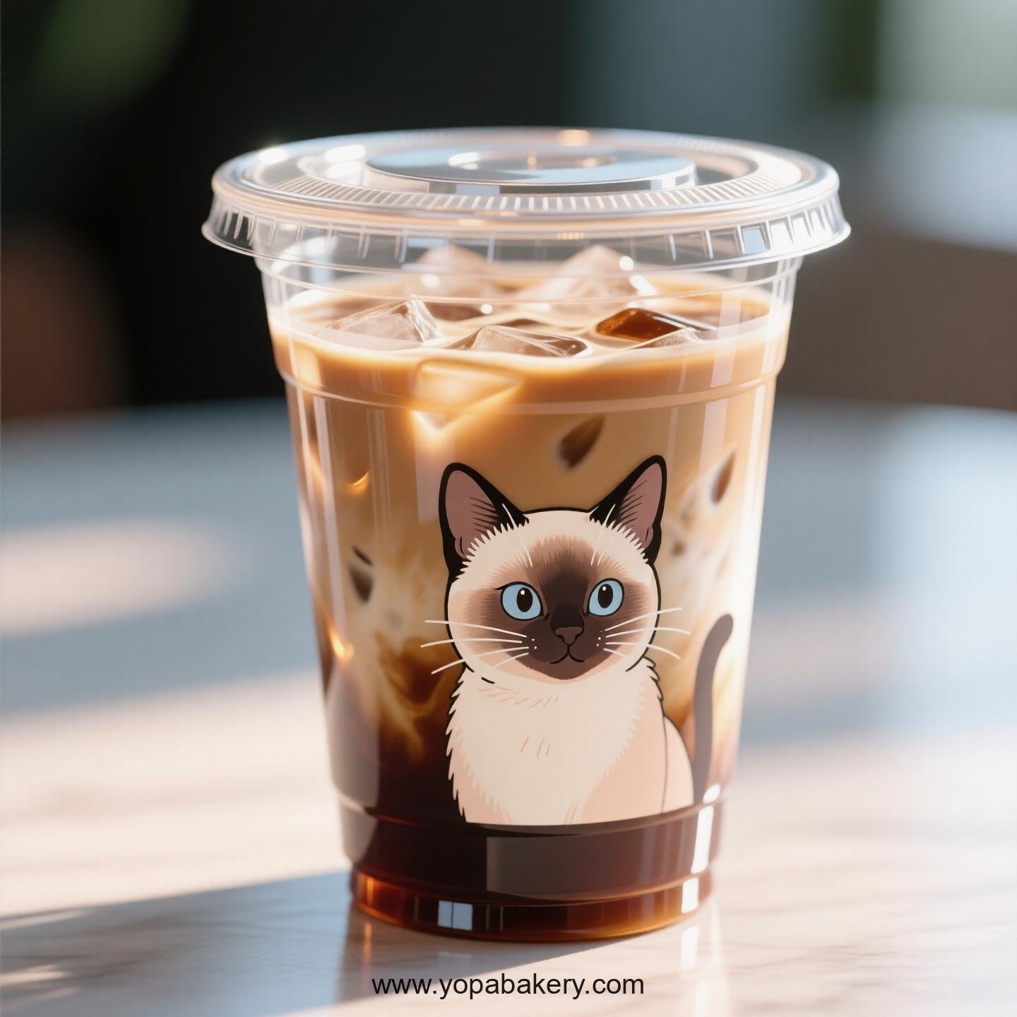 Siamese cat Themed Clear Plastic Cups - Disposable PP & PET Coffee Cups with Lids
