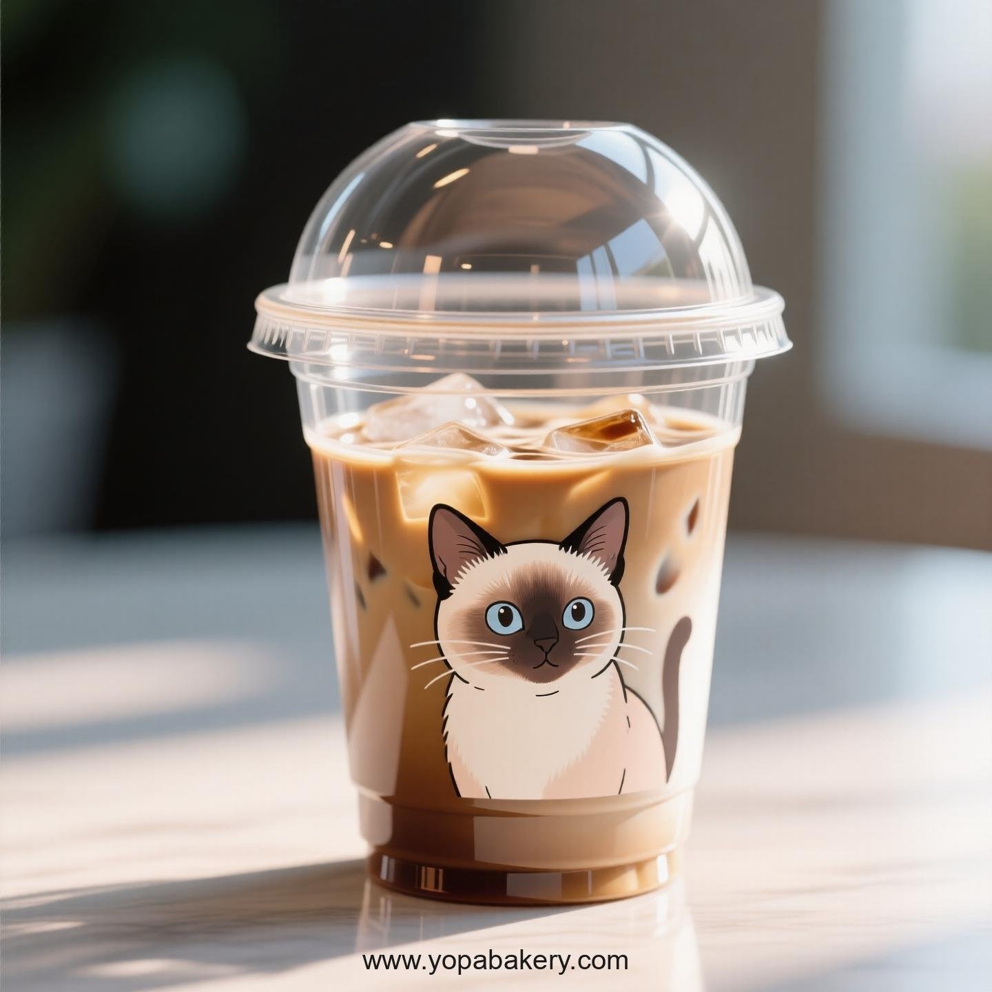 Siamese cat Themed Clear Plastic Cups - Disposable PP & PET Coffee Cups with Lids