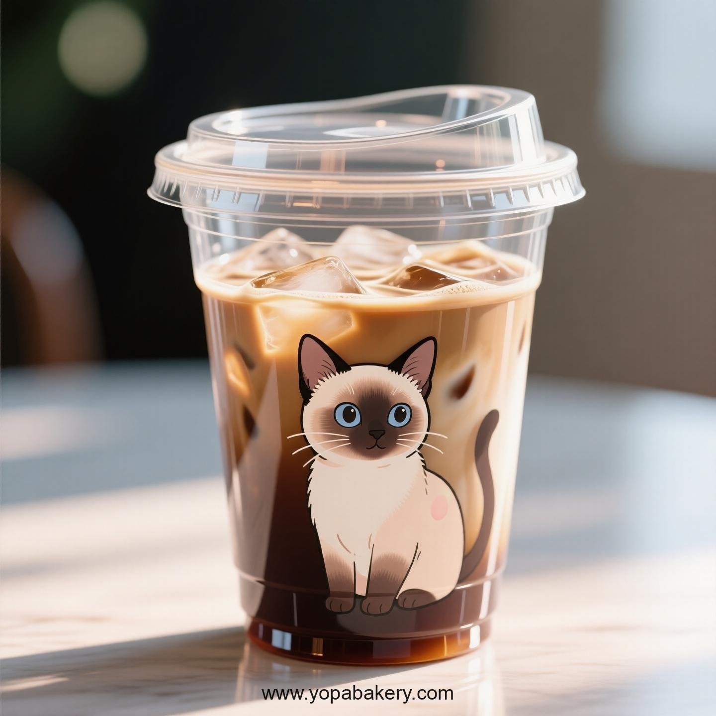 Siamese cat Themed Clear Plastic Cups - Disposable PP & PET Coffee Cups with Lids