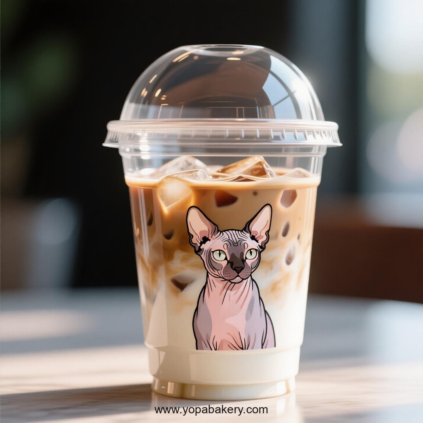 Sphynx cat Themed Clear Plastic Cups - Disposable PP & PET Coffee Cups with Lids