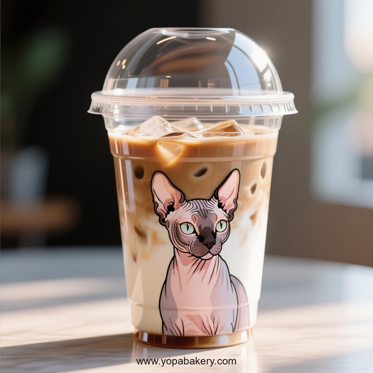 Sphynx cat Themed Clear Plastic Cups - Disposable PP & PET Coffee Cups with Lids