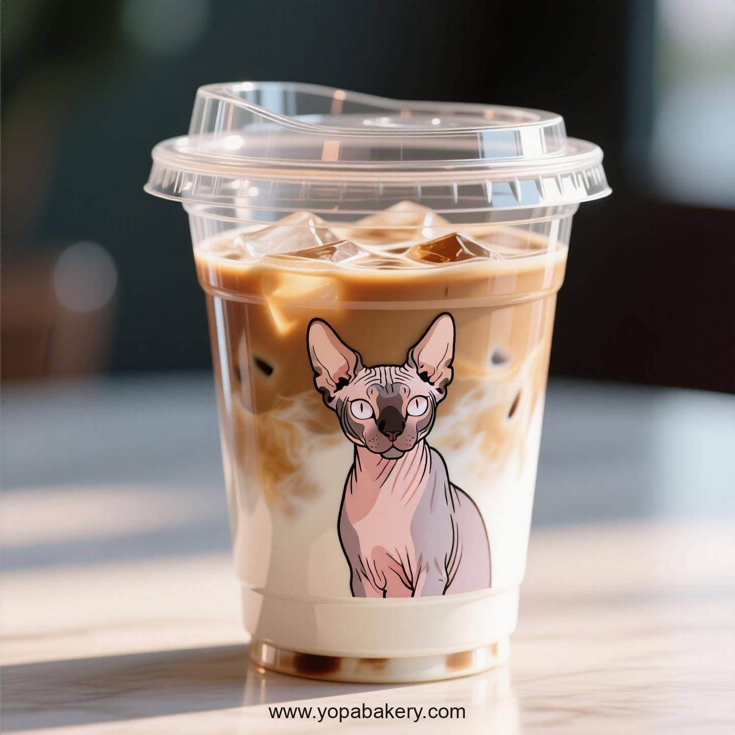 Sphynx cat Themed Clear Plastic Cups - Disposable PP & PET Coffee Cups with Lids