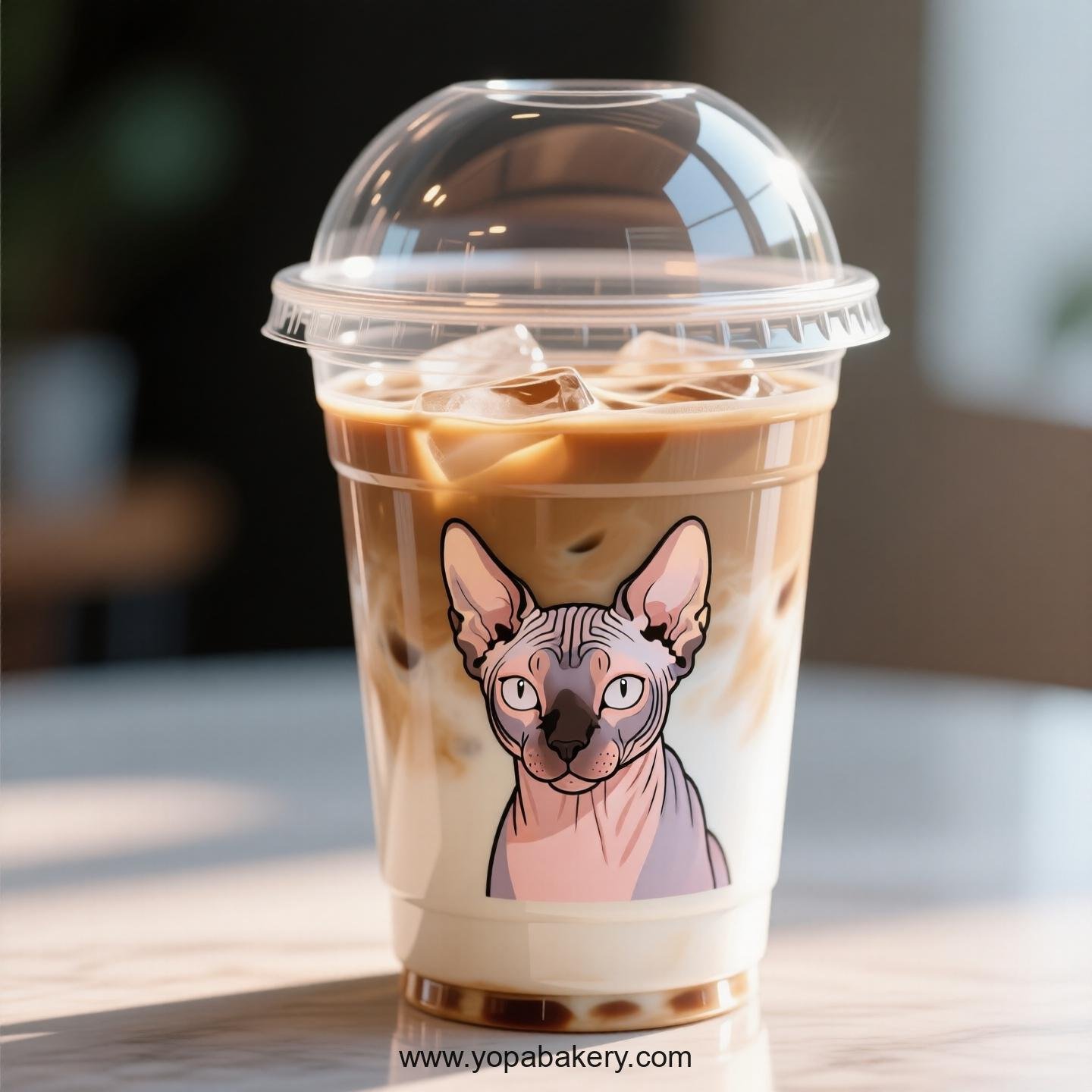 Sphynx cat Themed Clear Plastic Cups - Disposable PP & PET Coffee Cups with Lids