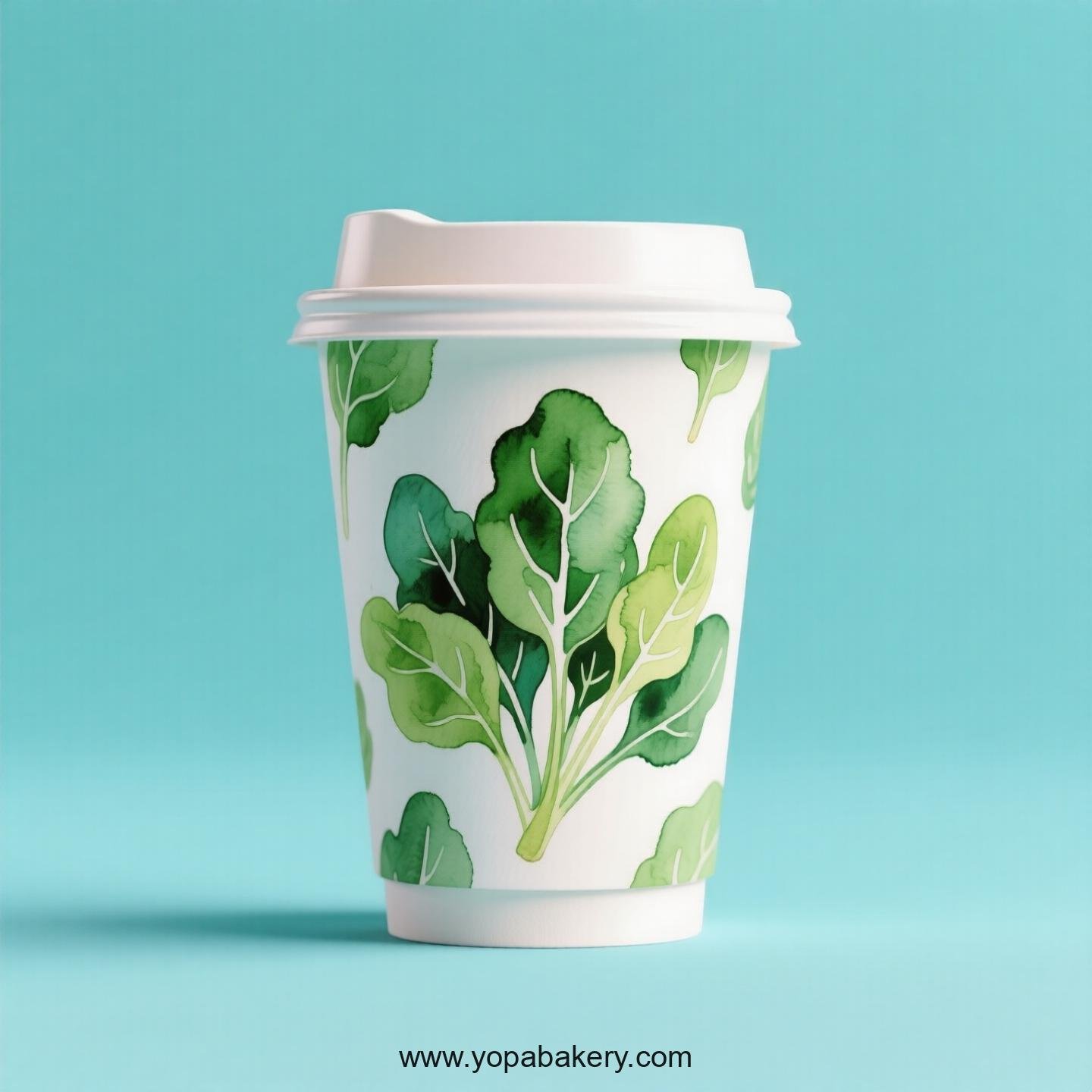 Spinach Design Paper Coffee Cups Factory: 4-24 oz Custom Logo