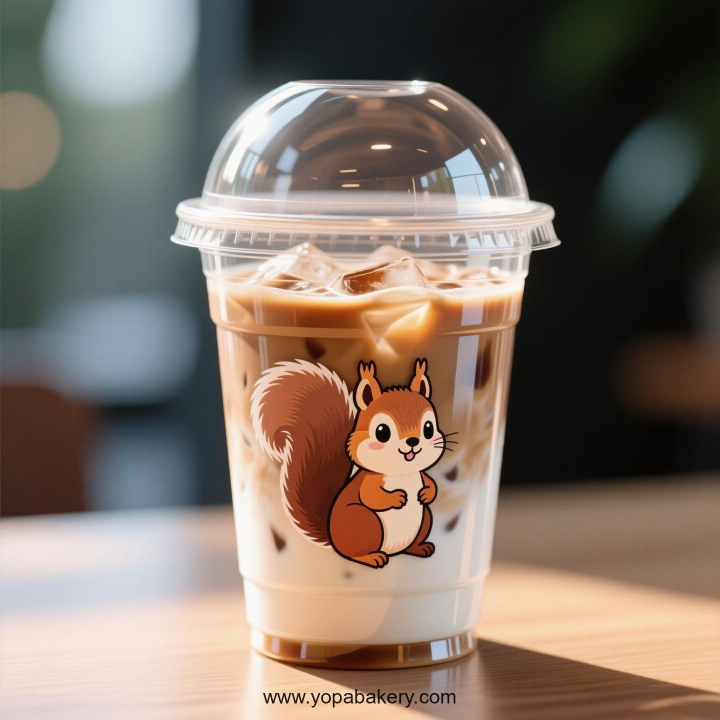 Squirrel Themed Clear Plastic Cups - Disposable PP & PET Coffee Cups with Lids