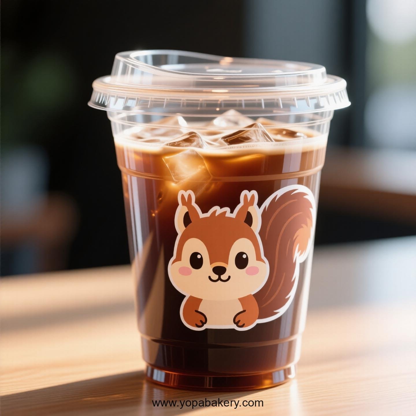 Squirrel Themed Clear Plastic Cups - Disposable PP & PET Coffee Cups with Lids