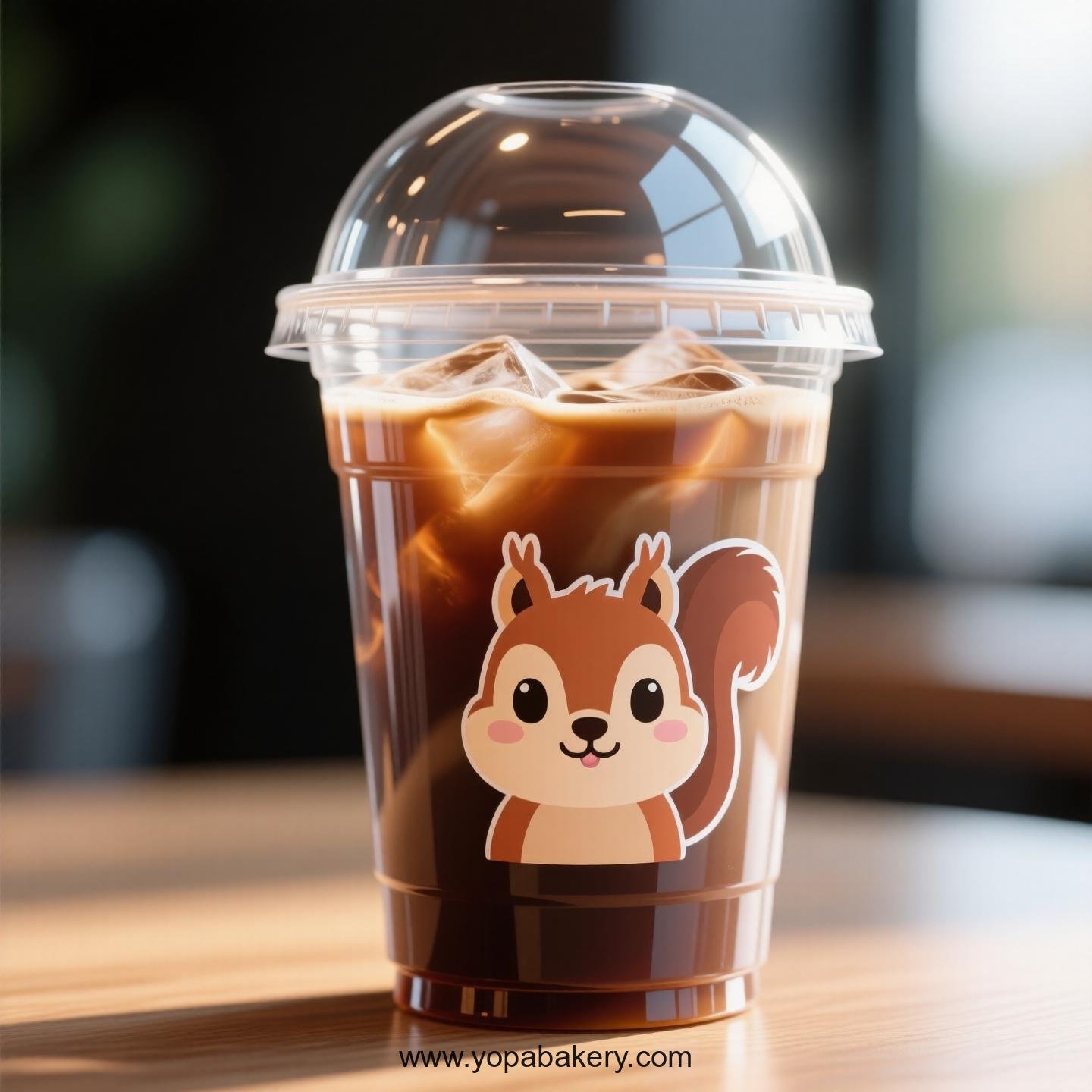 Squirrel Themed Clear Plastic Cups - Disposable PP & PET Coffee Cups with Lids