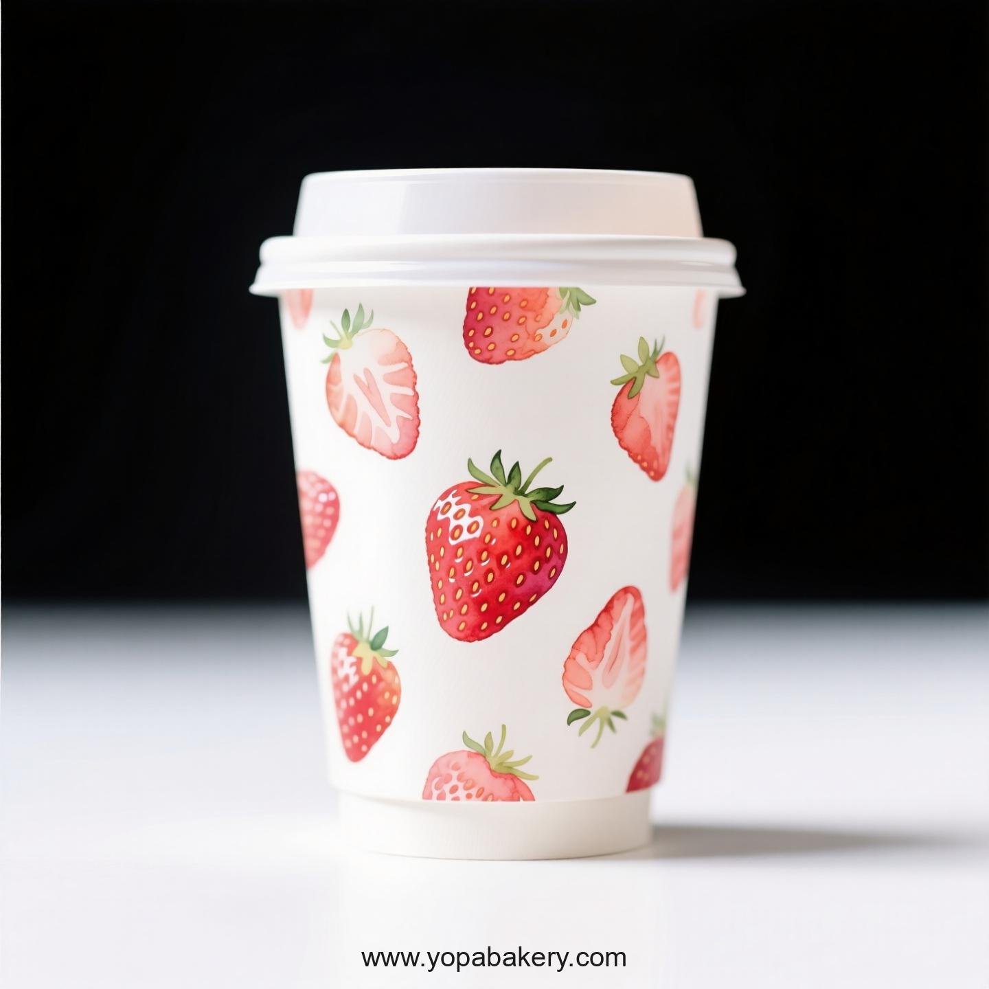 Strawberry Design Paper Coffee Cups Factory: 4-24 oz Custom Logo