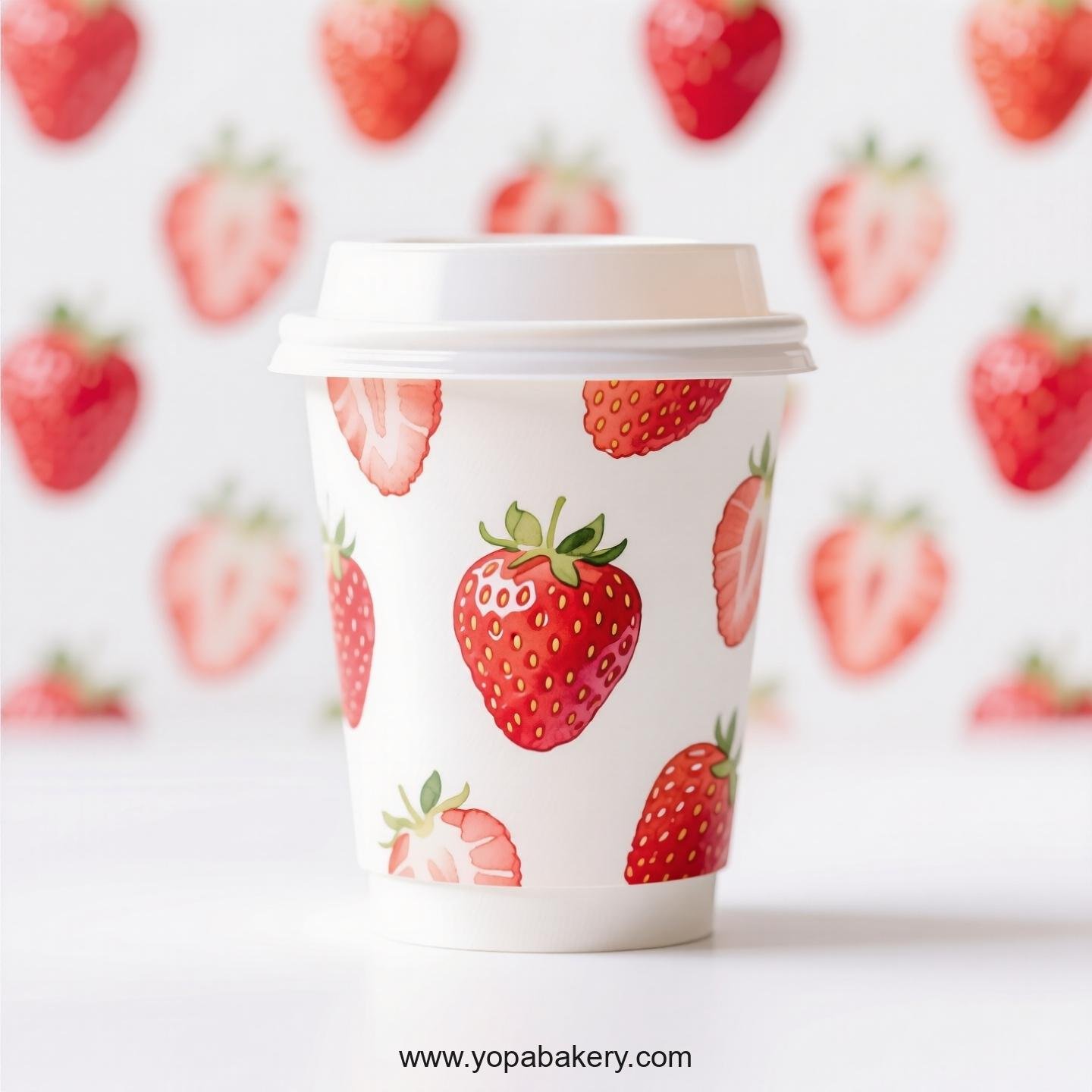 Strawberry Design Paper Coffee Cups Factory: 4-24 oz Custom Logo