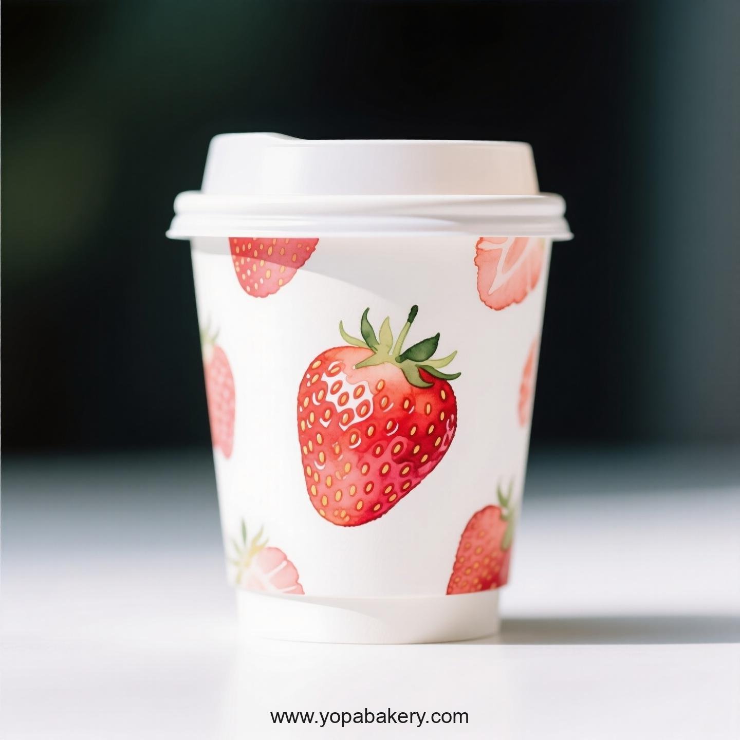 Strawberry Design Paper Coffee Cups Factory: 4-24 oz Custom Logo