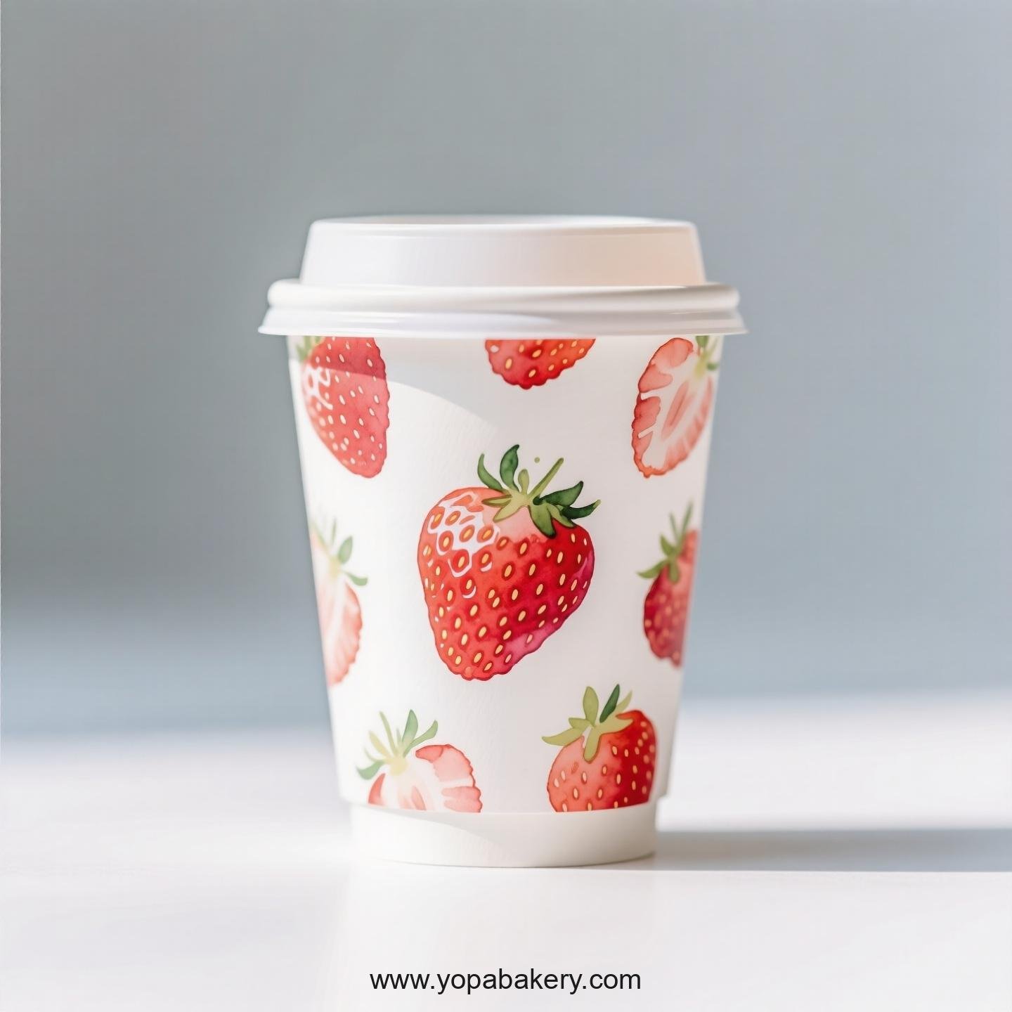 Strawberry Design Paper Coffee Cups Factory: 4-24 oz Custom Logo