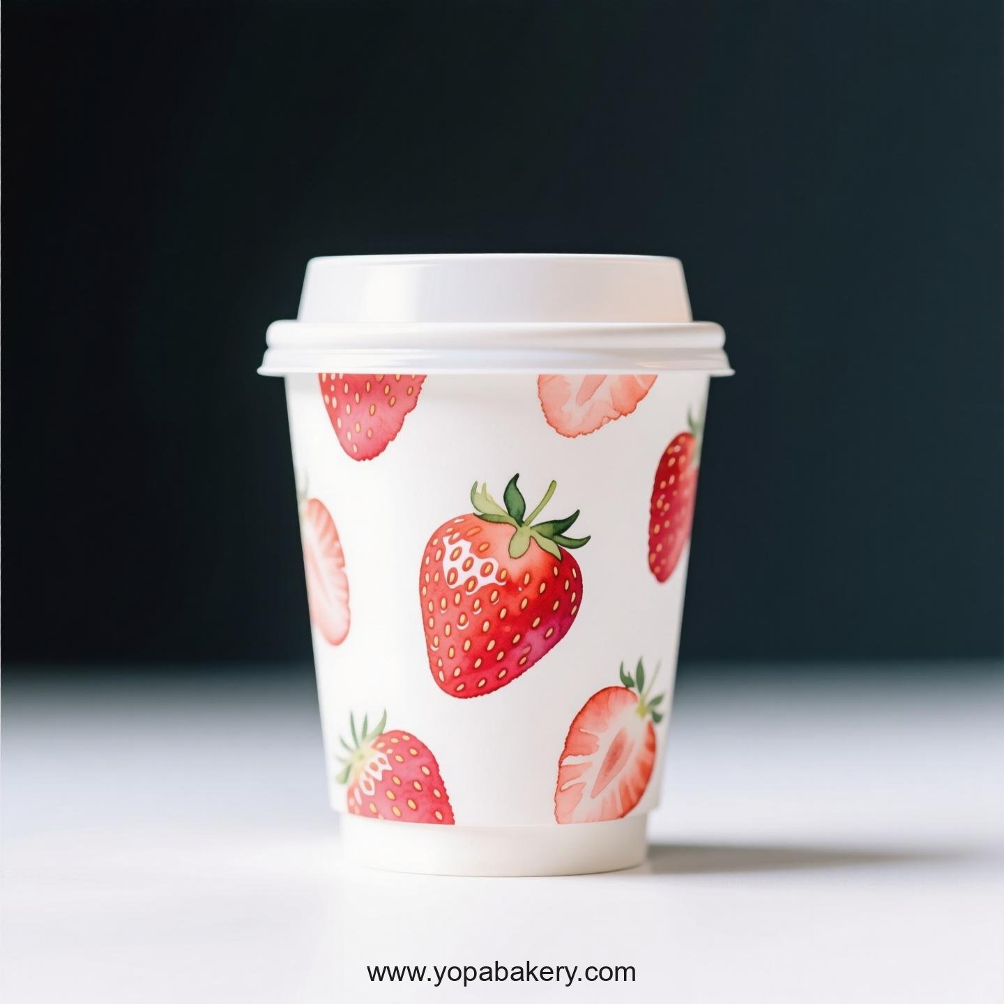 Strawberry Design Paper Coffee Cups Factory: 4-24 oz Custom Logo