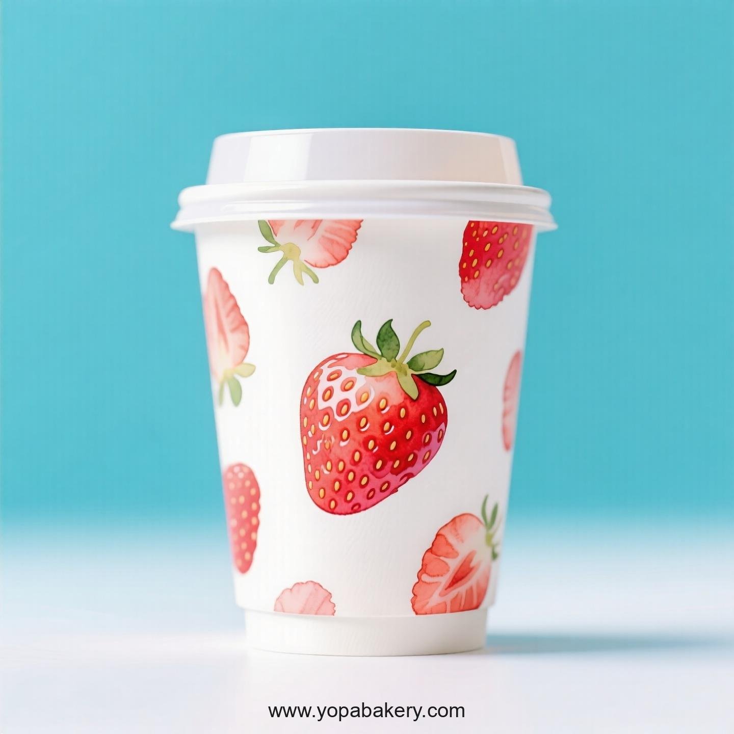 Strawberry Design Paper Coffee Cups Factory: 4-24 oz Custom Logo
