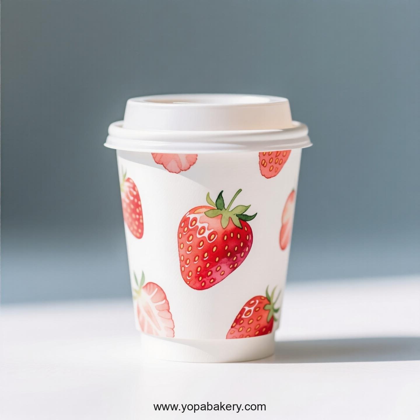 Strawberry Design Paper Coffee Cups Factory: 4-24 oz Custom Logo