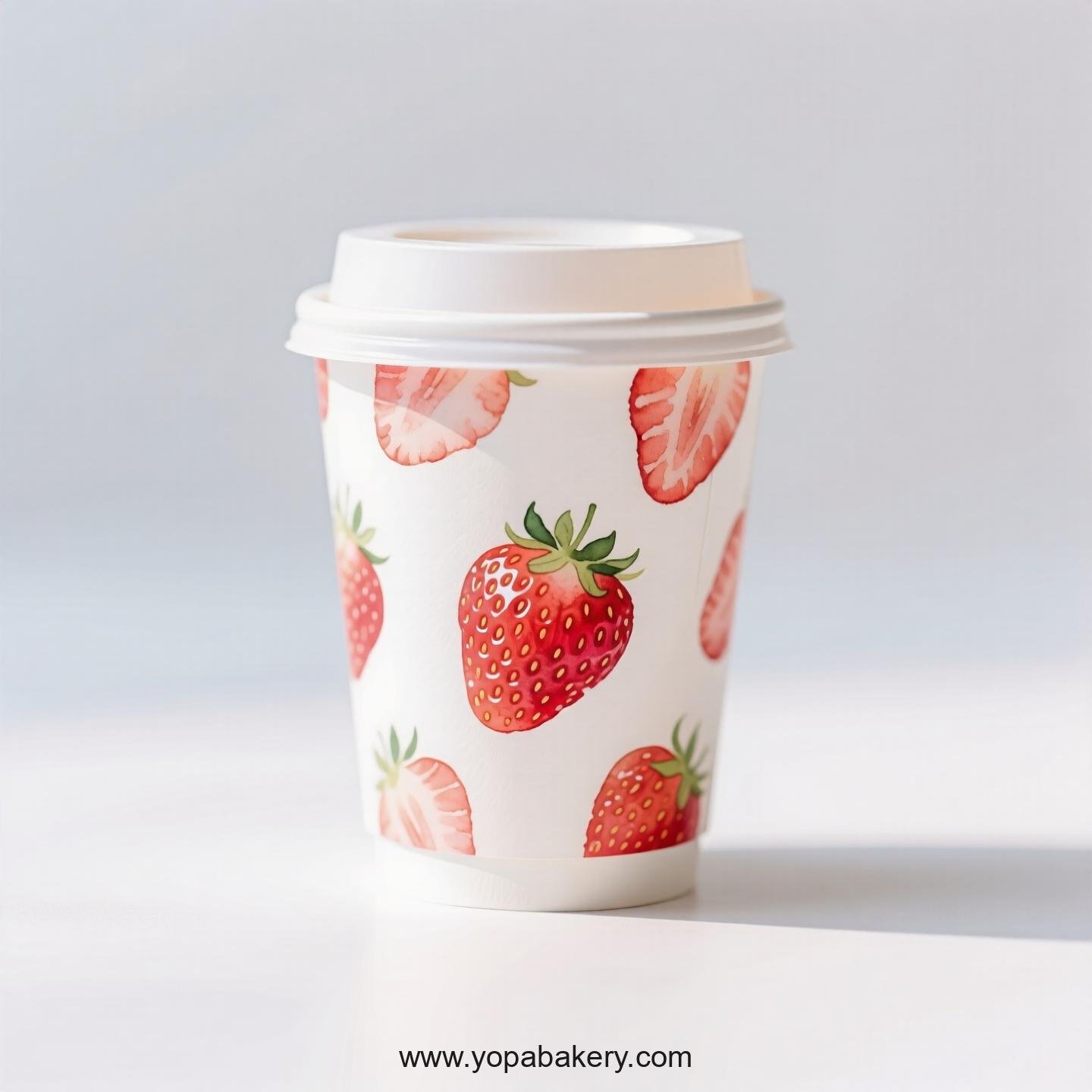 Strawberry Design Paper Coffee Cups Factory: 4-24 oz Custom Logo