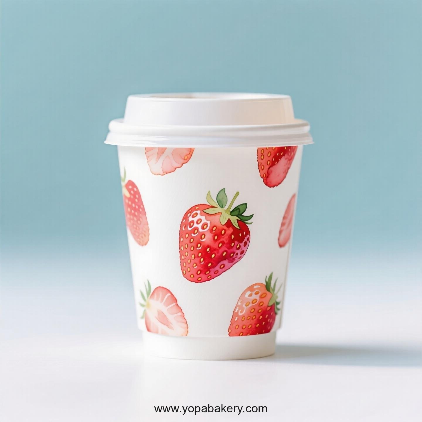 Strawberry Design Paper Coffee Cups Factory: 4-24 oz Custom Logo