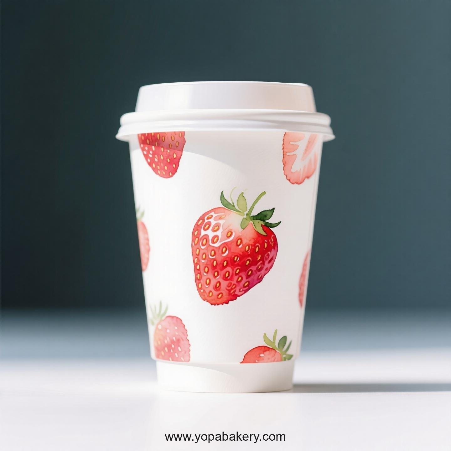 Strawberry Design Paper Coffee Cups Factory: 4-24 oz Custom Logo