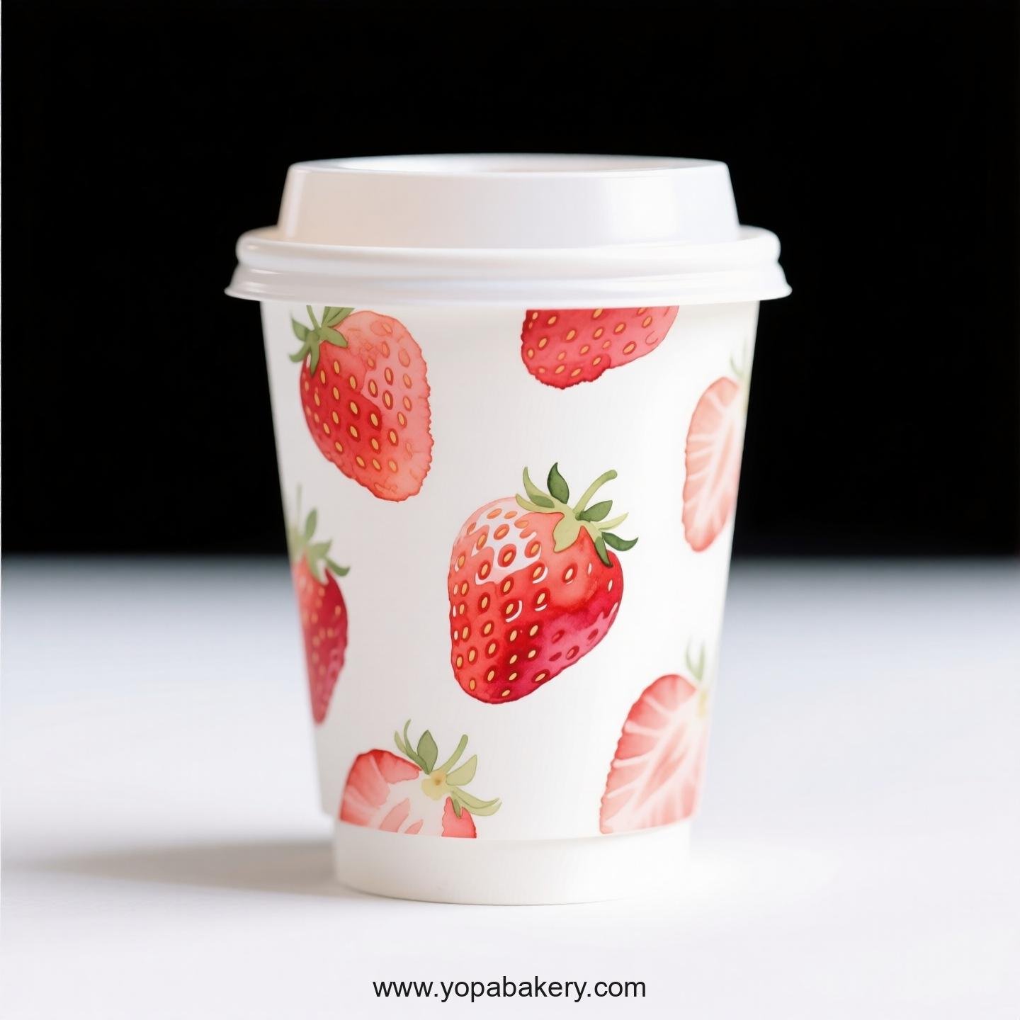 Strawberry Design Paper Coffee Cups Factory: 4-24 oz Custom Logo